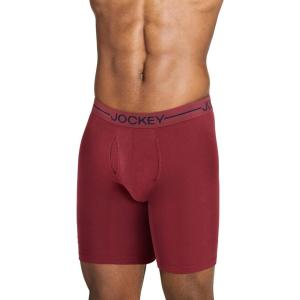 Jockey Men’s Underwear Organic Cotton Stretch 9.5″ Long Leg Boxer Brief – 3 Pack(Bayou/True Navy/Leather Red)