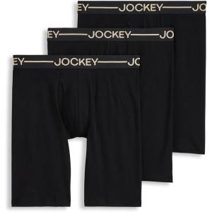 Jockey Men’s Underwear Organic Cotton Stretch 9.5″ Long Leg Boxer Brief – 3 Pack(Black)