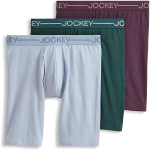 Jockey Men’s Underwear Organic Cotton Stretch 9.5″ Long Leg Boxer Brief – 3 Pack(Cherry Wine/Shower/Cactus Pine)