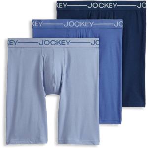 Jockey Men’s Underwear Organic Cotton Stretch 9.5″ Long Leg Boxer Brief – 3 Pack(Lake Sky/Tornado Blue/Ink Well)