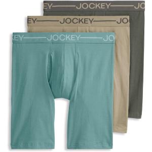 Jockey Men’s Underwear Organic Cotton Stretch 9.5″ Long Leg Boxer Brief – 3 Pack(Rocky Beach/Aquamarine/Brunswick Green)