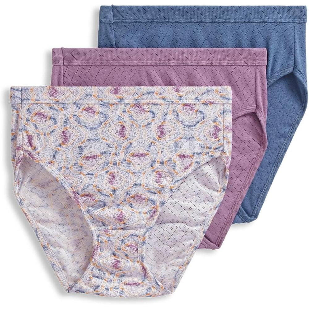 imageJockey Womens Underwear Elance Breathe French Cut 3 PackFresh CoastStippled WavesSilver Plum