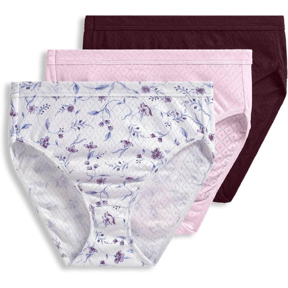 imageJockey Womens Underwear Elance Breathe French Cut  3 PackPink PearlMedieval FloralDeep Sangria