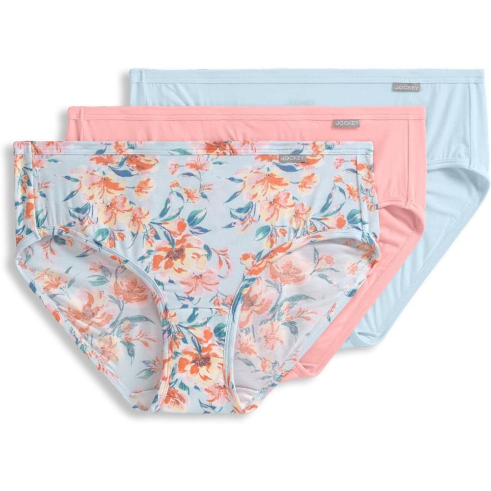 imageJockey Womens Underwear Supersoft Hipster  3 PackFormal Light Blue FloralSunrise PeachEcho Blue