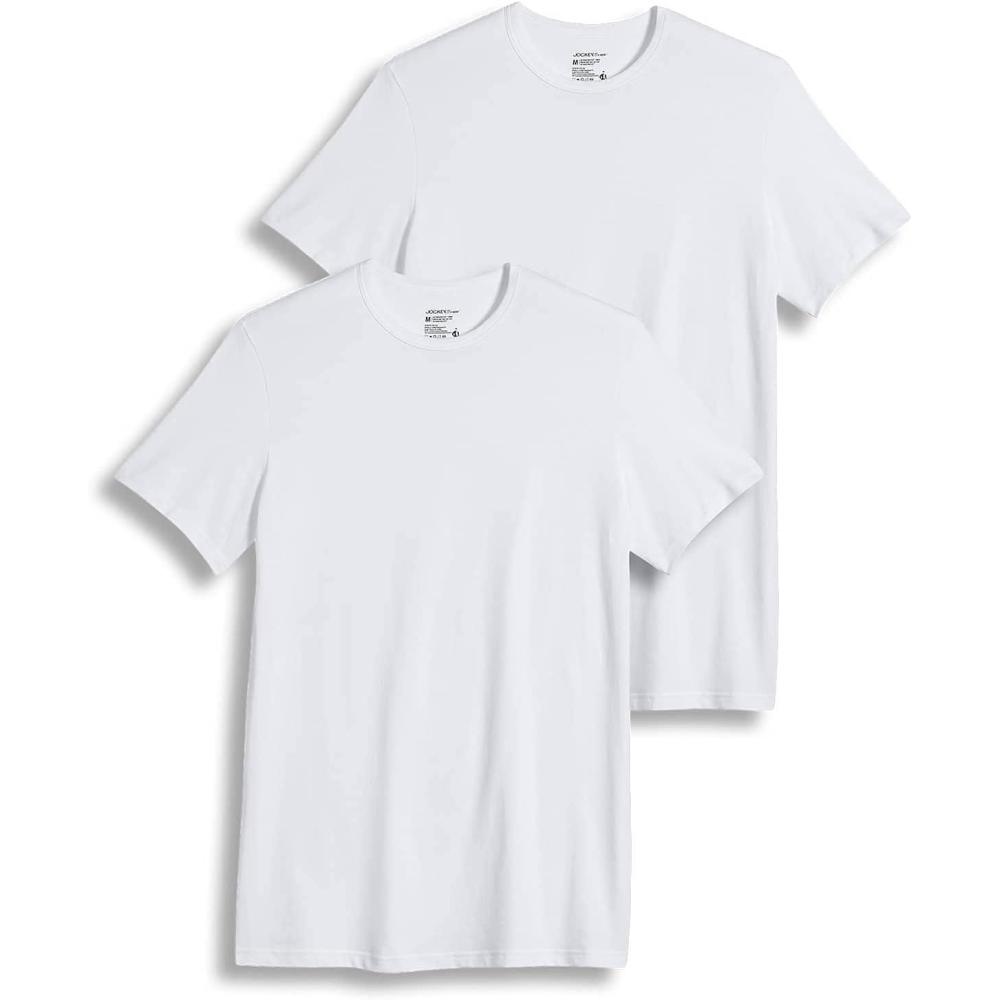 imageJockey Mens Undershirt Slim Fit Cotton Stretch Crew Neck Undershirt 2 PackWhite