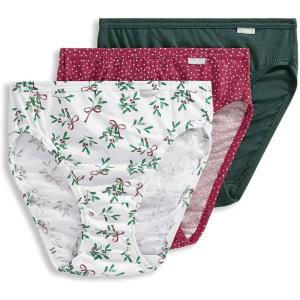 Jockey Women’s Underwear Plus Size Elance French Cut – 3 Pack(Cactus Pine/Small Blizzard Dot/Diamond White Mistletoe)
