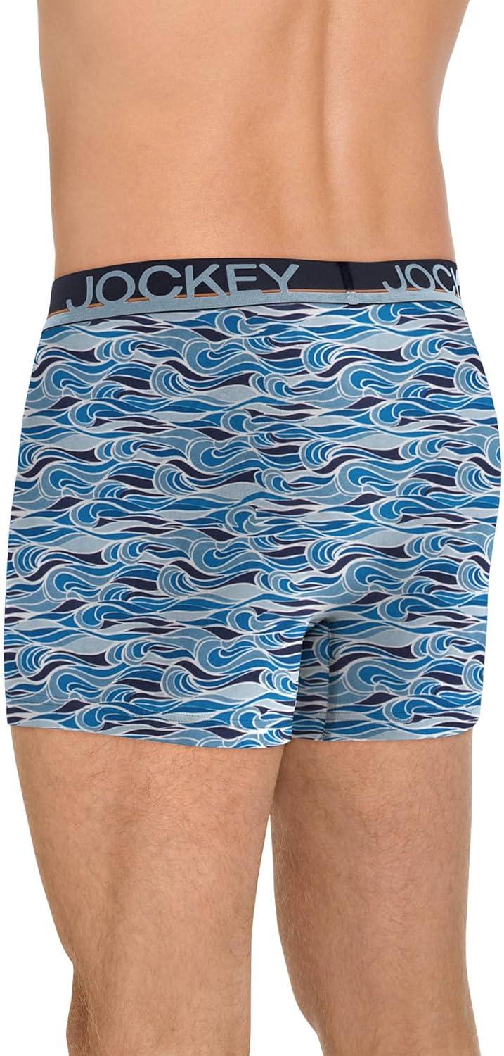 imageJockey Mens Underwear True Style 4 Trunk 3 PackBlue CurrentBonfireChambray Stripe