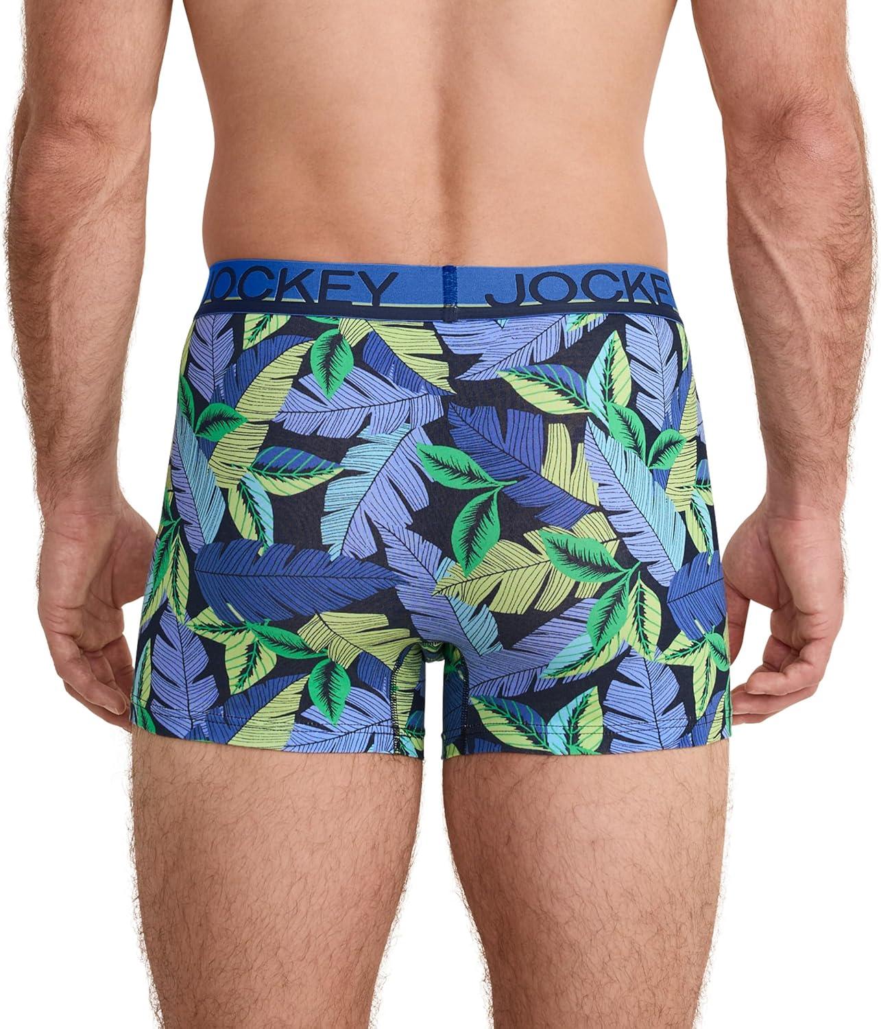 imageJockey Mens Underwear True Style 4 Trunk 3 PackFanning FloraTrue BlueFrolic Stripe