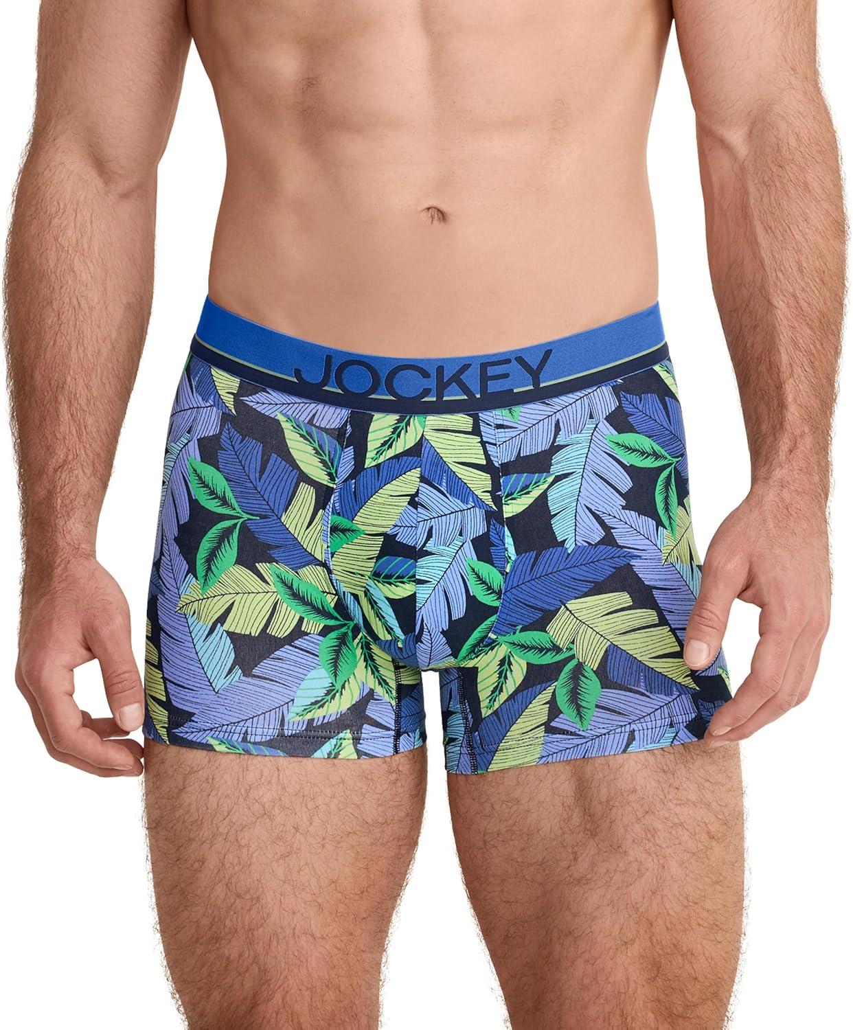 imageJockey Mens Underwear True Style 4 Trunk 3 PackFanning FloraTrue BlueFrolic Stripe