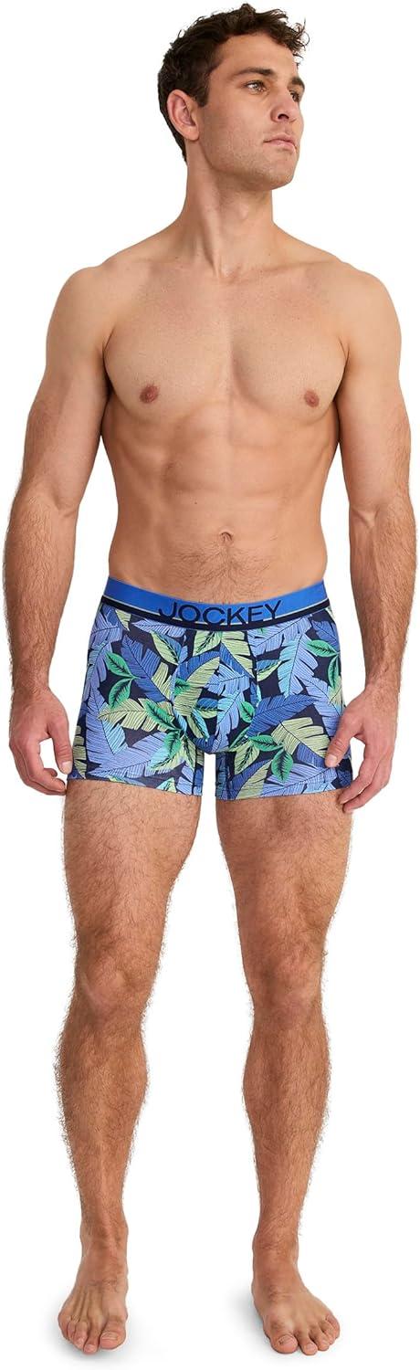 imageJockey Mens Underwear True Style 4 Trunk 3 PackFanning FloraTrue BlueFrolic Stripe