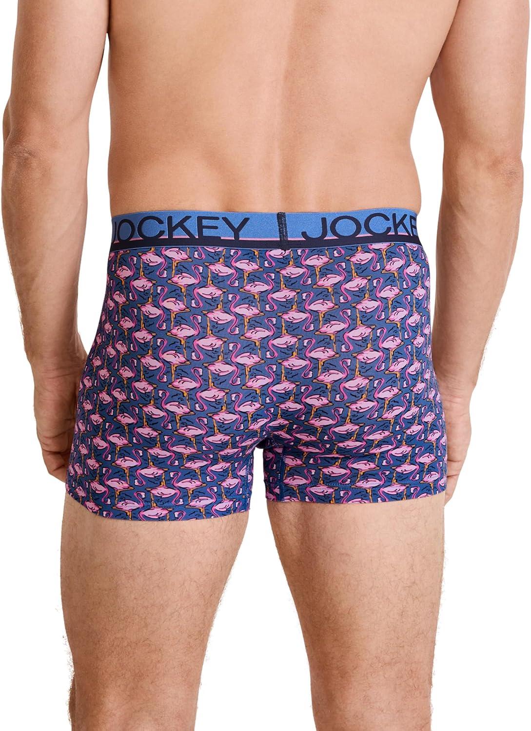 imageJockey Mens Underwear True Style 4 Trunk 3 PackFlamingo GeoTrue NavyDetail Stripe