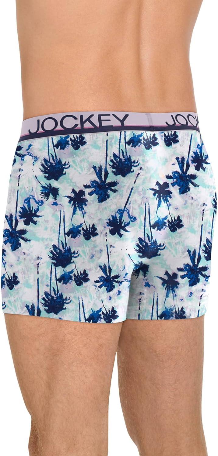 imageJockey Mens Underwear True Style 4 Trunk 3 PackTeal Ocean PalmsTrue NavyVacation Stripe