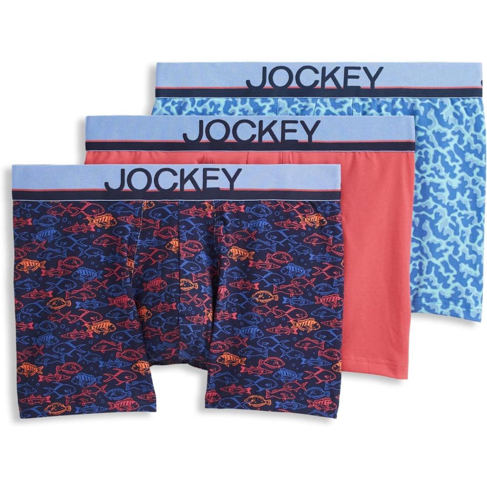 imageJockey Mens Underwear True Style 4 Trunk  3 PackSomething FishyMalibu RedOcean Coral