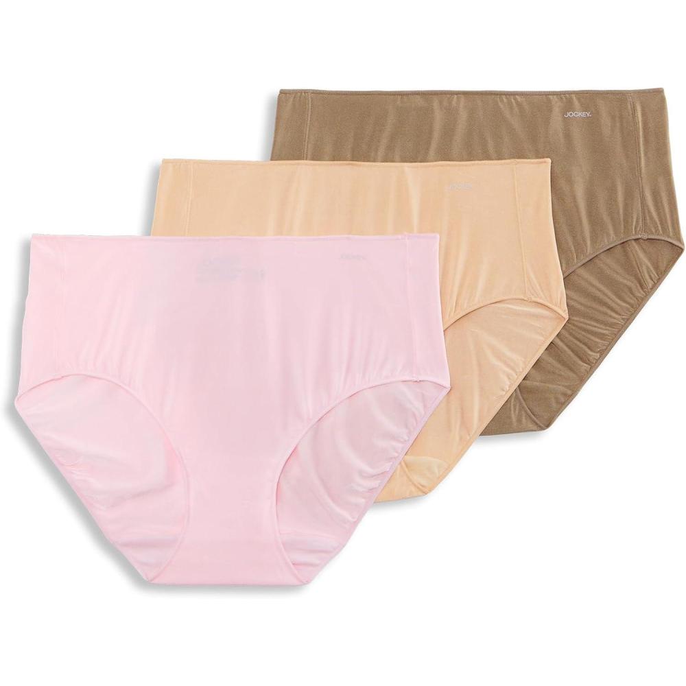 imageJockey No Panty Line Promise Tactel Hip Brief 3PackFrosty PinkLightDeep Beige