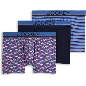 Jockey Men’s Underwear True Style 4″ Trunk – 3 Pack(Flamingo Geo/True Navy/Detail Stripe)