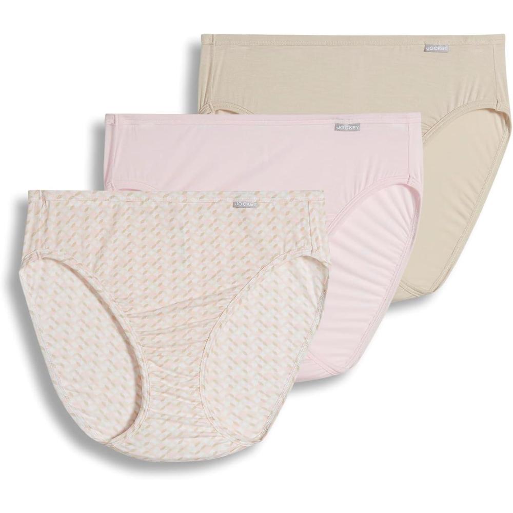 imageJockey Womens Underwear Supersoft Breathe French Cut  3 PackPastel PinwheelSandFrosty Pink