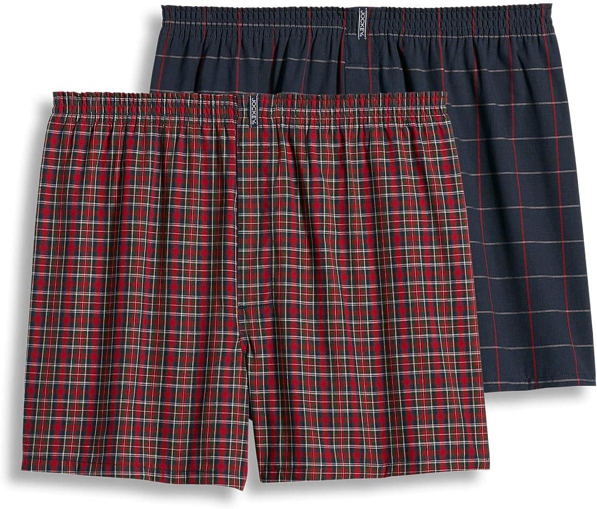 imageJockey Mens Underwear Big Man Full Cut 5 Boxer 2 PackRed TartanNavy Windowpane
