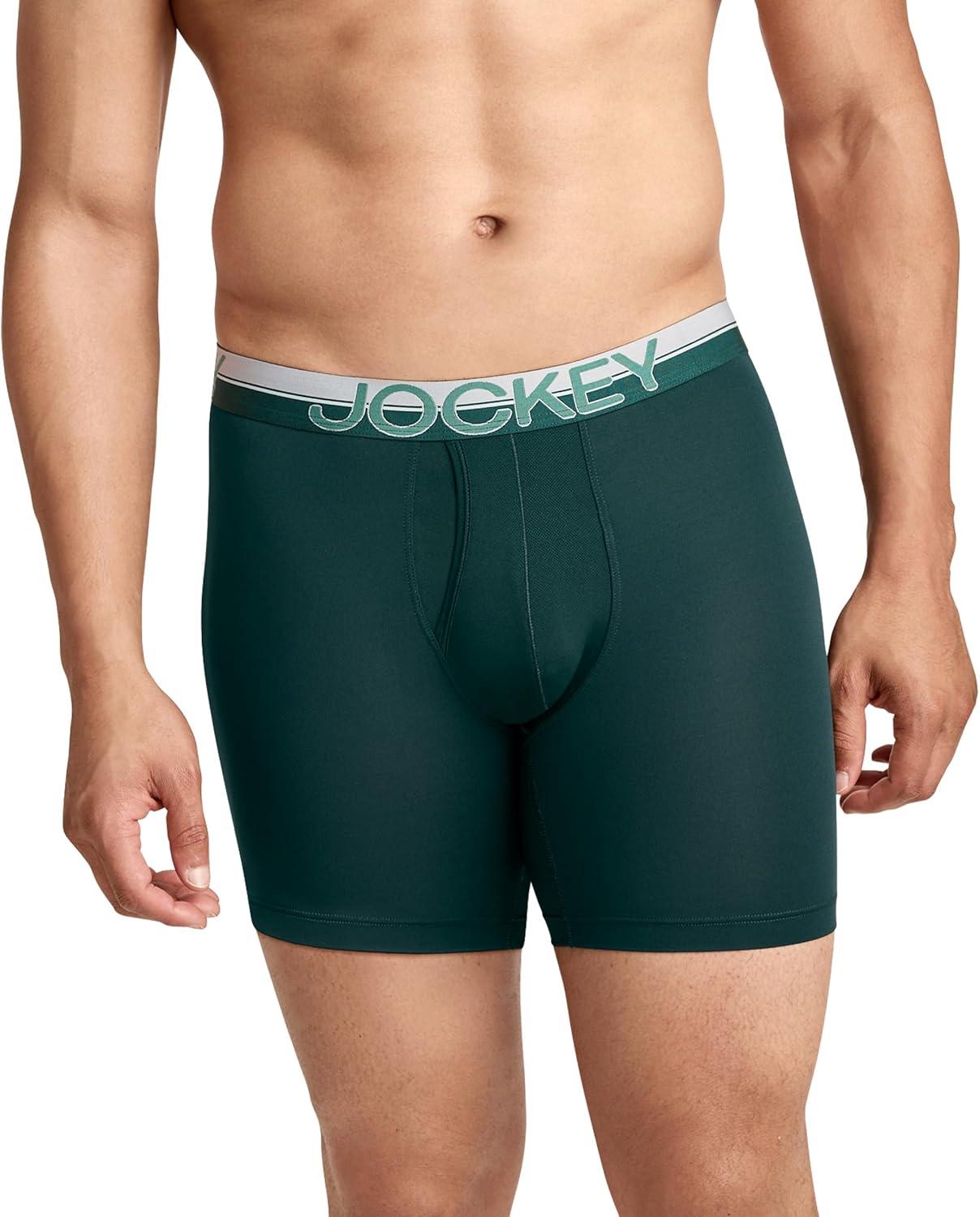 imageJockey Mens Underwear Infinite Cool Microfiber Stretch 6 Boxer Brief 3 PackAmazon Green