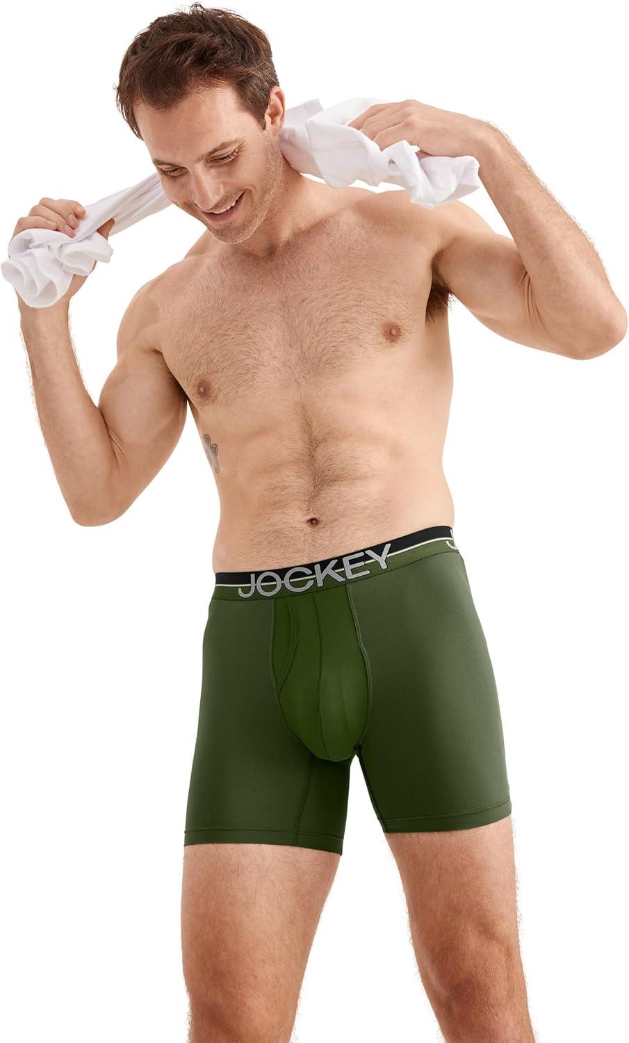 imageJockey Mens Underwear Infinite Cool Microfiber Stretch 6 Boxer Brief 3 PackMilitary GreenBattleship GreyBlack