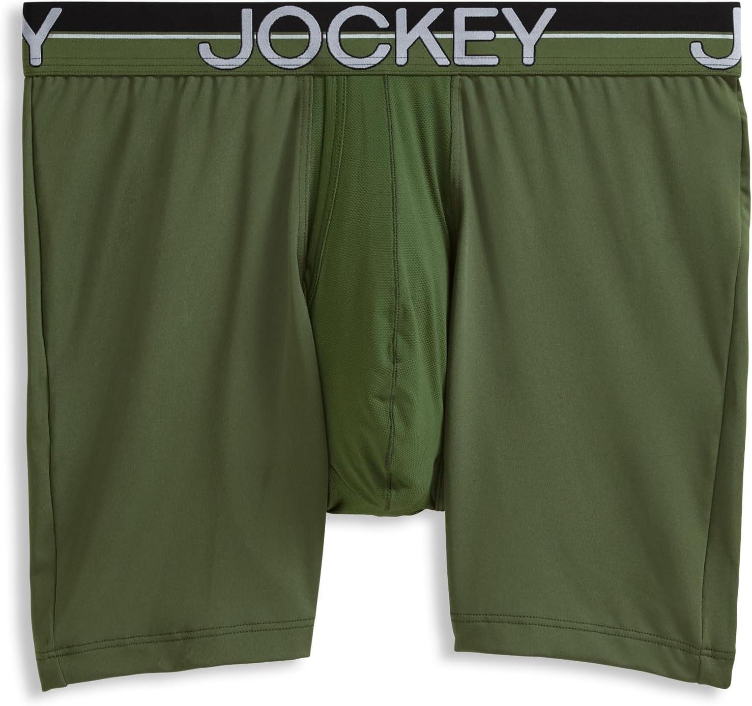 imageJockey Mens Underwear Infinite Cool Microfiber Stretch 6 Boxer Brief 3 PackMilitary GreenBattleship GreyBlack