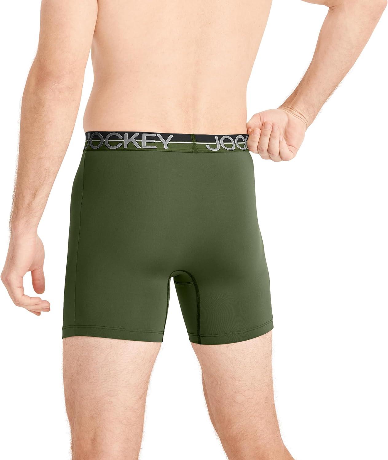 imageJockey Mens Underwear Infinite Cool Microfiber Stretch 6 Boxer Brief 3 PackMilitary GreenBattleship GreyBlack