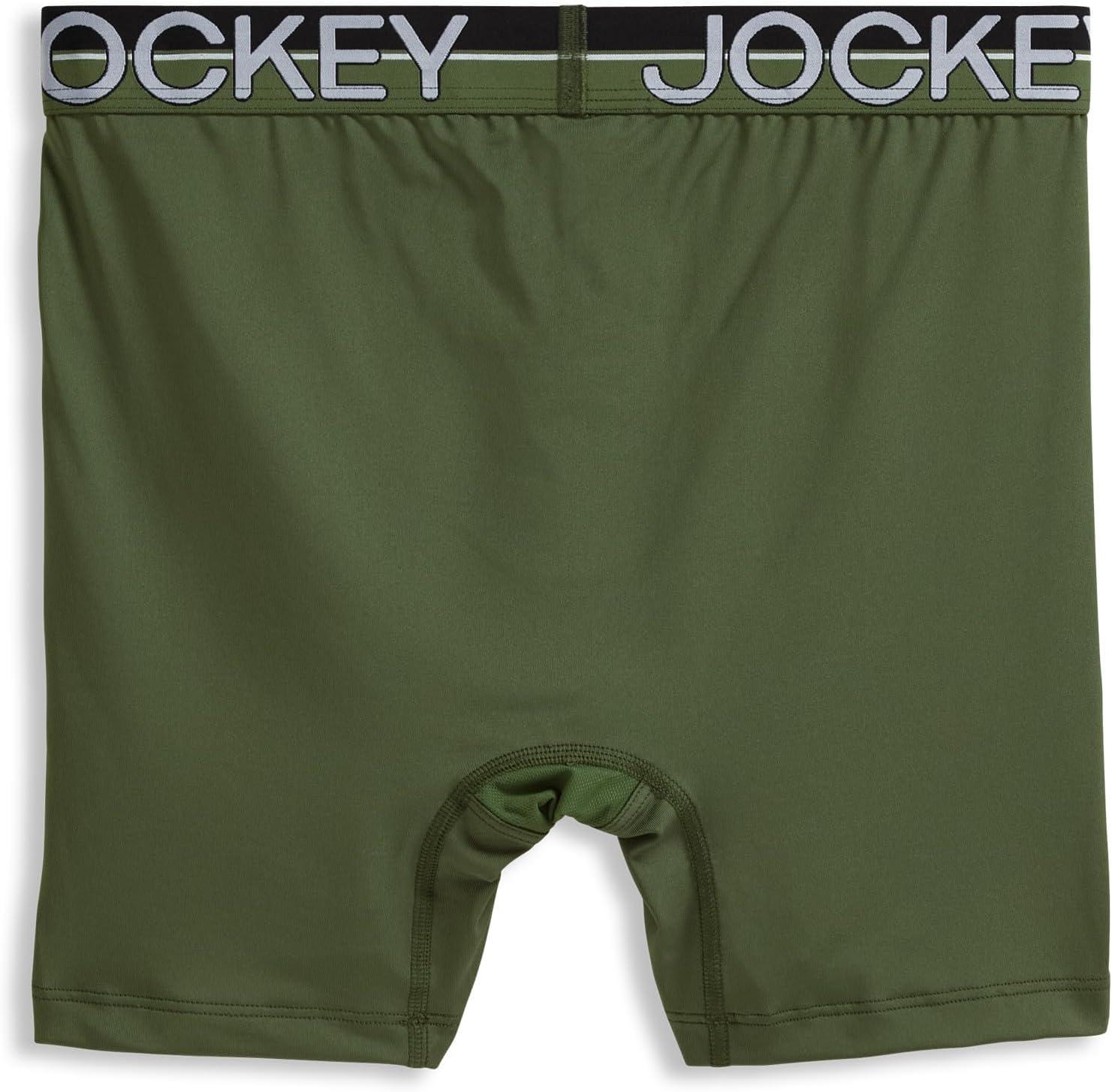 imageJockey Mens Underwear Infinite Cool Microfiber Stretch 6 Boxer Brief 3 PackMilitary GreenBattleship GreyBlack