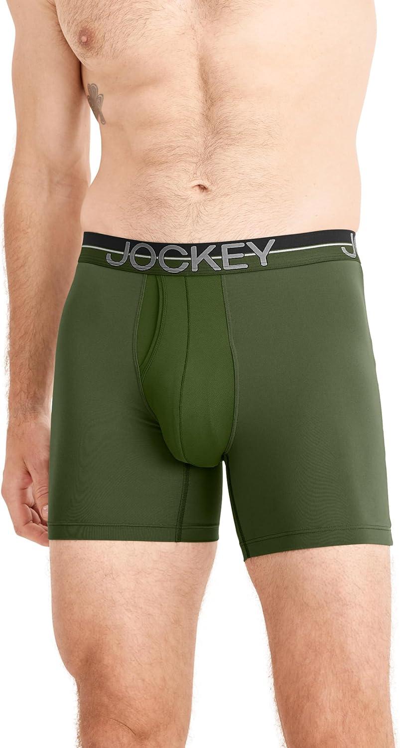 imageJockey Mens Underwear Infinite Cool Microfiber Stretch 6 Boxer Brief 3 PackMilitary GreenBattleship GreyBlack
