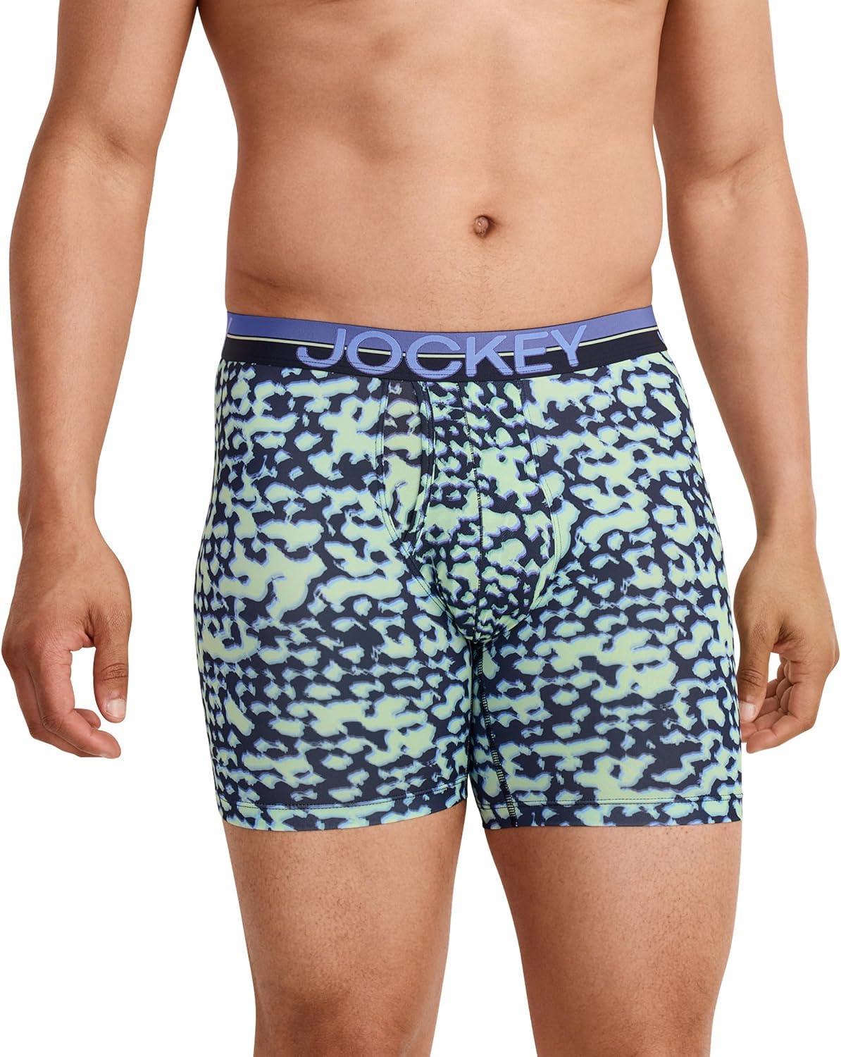 imageJockey Mens Underwear Infinite Cool Microfiber Stretch 6 Boxer Brief 3 PackStumbling StencilsTrue NavyFuture Dusk