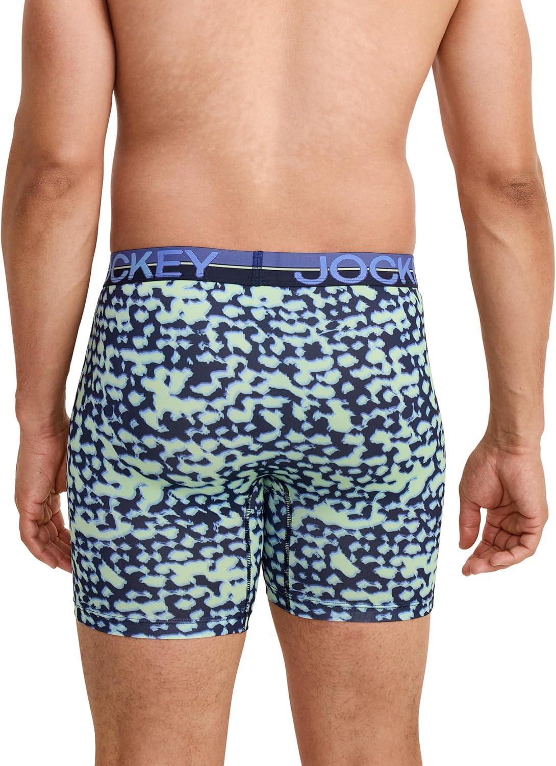 imageJockey Mens Underwear Infinite Cool Microfiber Stretch 6 Boxer Brief 3 PackStumbling StencilsTrue NavyFuture Dusk