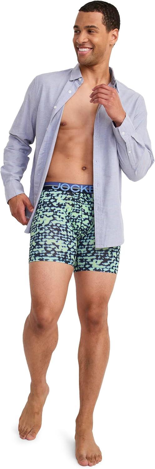 imageJockey Mens Underwear Infinite Cool Microfiber Stretch 6 Boxer Brief 3 PackStumbling StencilsTrue NavyFuture Dusk