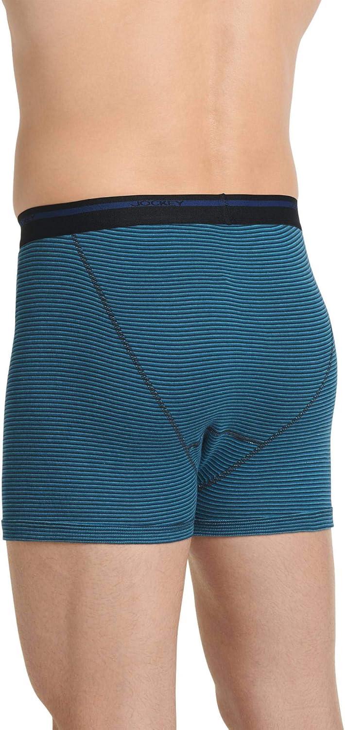 imageJockey Mens Underwear Lightweight Classic 5 Boxer Brief 3 PackBlackTeal StripeRich Blue
