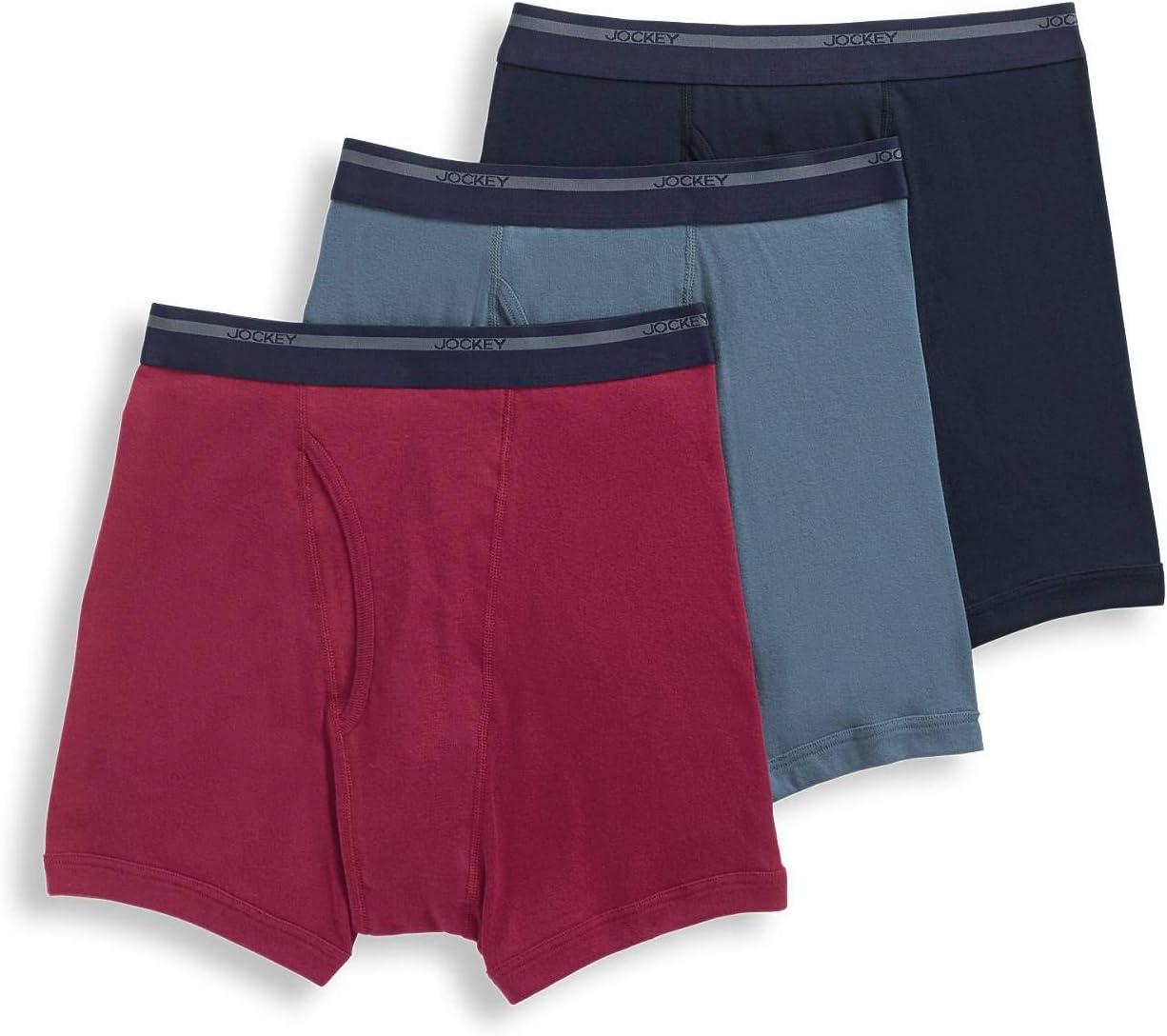 imageJockey Mens Underwear Lightweight Classic 5 Boxer Brief 3 PackTrue NavyIron GreyRed Wine