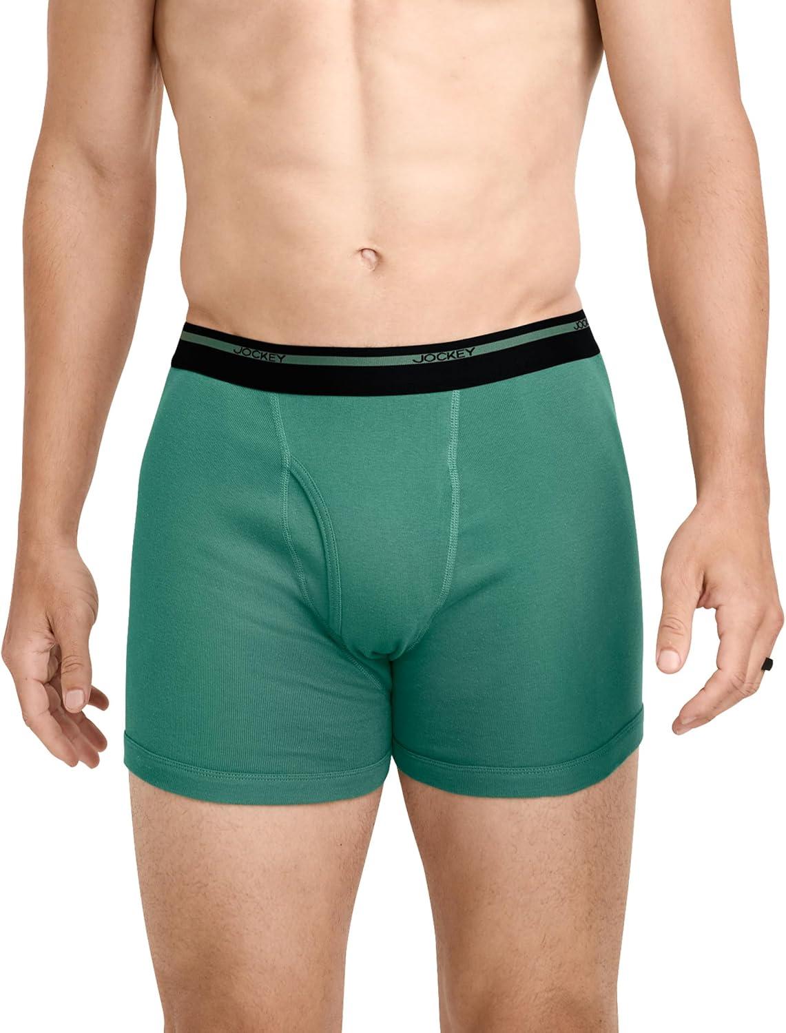 imageJockey Mens Underwear Lightweight Classic 5 Boxer Brief 3 PackTypical Green StripeAmazonTrusty Green