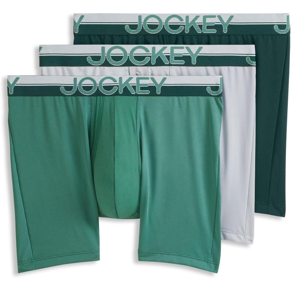 imageJockey Mens Underwear Infinite Cool Microfiber Stretch 6 Boxer Brief 3 PackAmazon Green