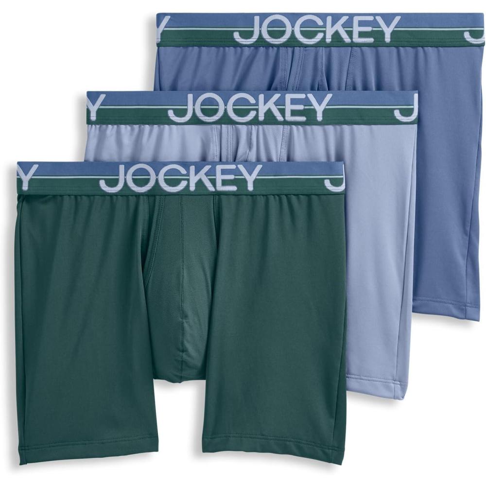 imageJockey Mens Underwear Infinite Cool Microfiber Stretch 6 Boxer Brief  3 PackCactus PineShowerFresh Coast