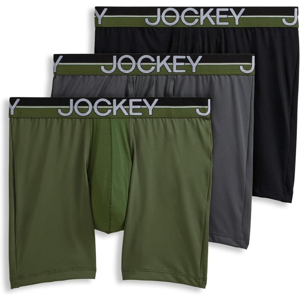 imageJockey Mens Underwear Infinite Cool Microfiber Stretch 6 Boxer Brief  3 PackMilitary GreenBattleship GreyBlack