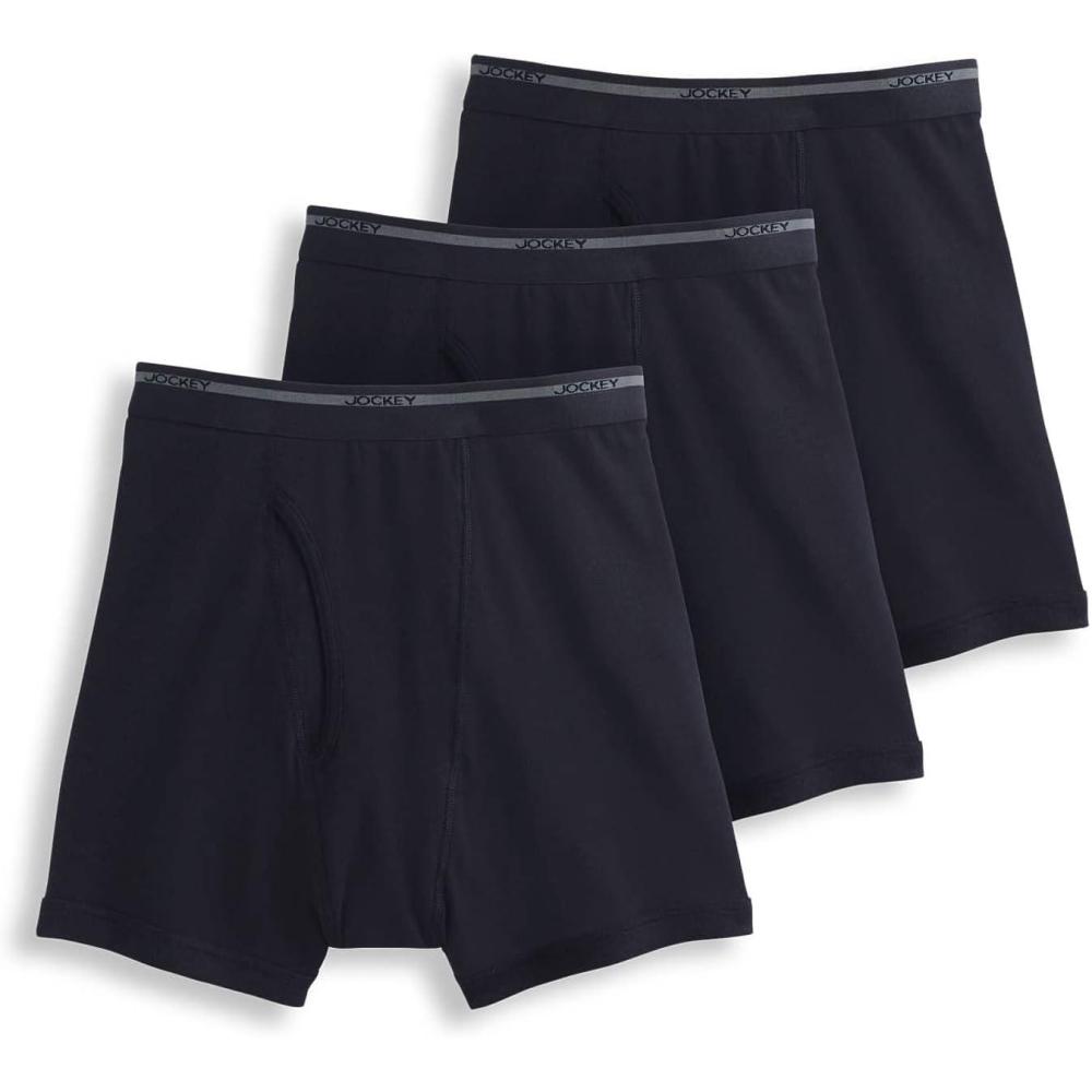imageJockey Mens Underwear Lightweight Classic 5 Boxer Brief 3 PackBlack