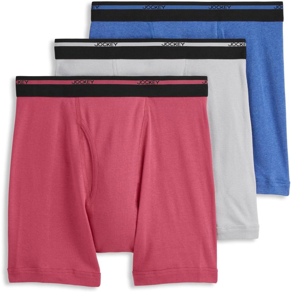 imageJockey Mens Underwear Lightweight Classic 5 Boxer Brief  3 PackSolid GreyTrue Blue HeatherMalibu Red