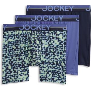 Jockey Men’s Underwear Infinite Cool Microfiber Stretch 6″ Boxer Brief – 3 Pack(Stumbling Stencils/True Navy/Future Dusk)