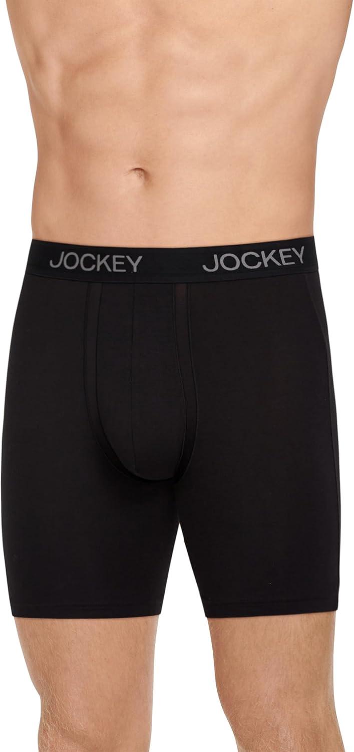 imageJockey Mens Underwear Chafe Proof Pouch Ultra Soft Modal 6 Boxer Brief 3 PackBlack