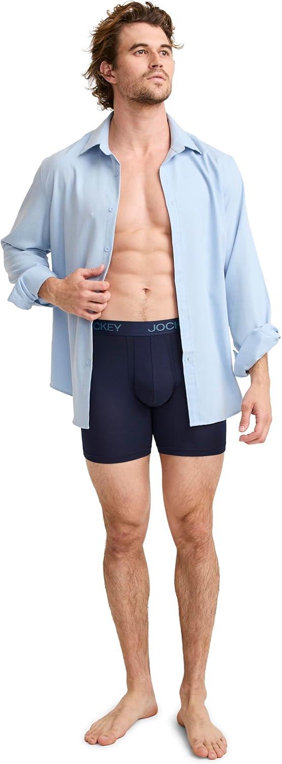 imageJockey Mens Underwear Chafe Proof Pouch Ultra Soft Modal 6 Boxer Brief 3 PackOpulent JadeJockey BlueCove