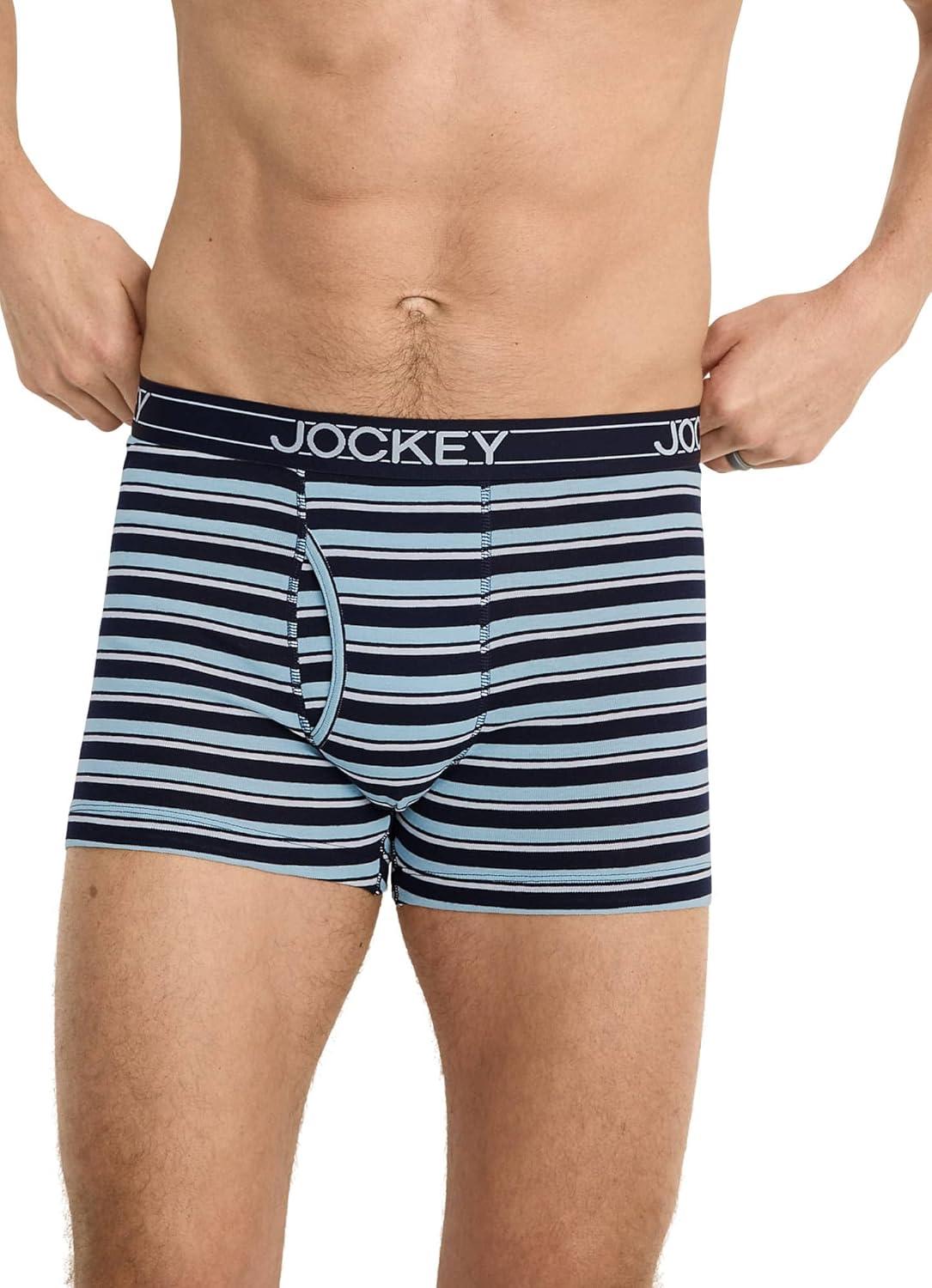 imageJockey Mens Underwear Lightweight Cotton Blend 5 Boxer Brief 4 PackBluest BlueSuitable StripeTrue NavyRed Pear