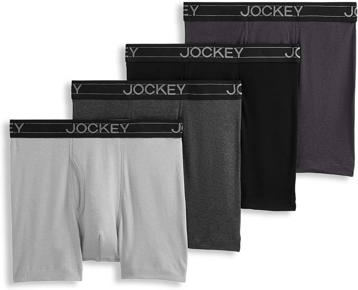 imageJockey Mens Underwear Lightweight Cotton Blend 5 Boxer Brief 4 PackCharcoal HeatherTrusted PewterQuartz GreyBlack
