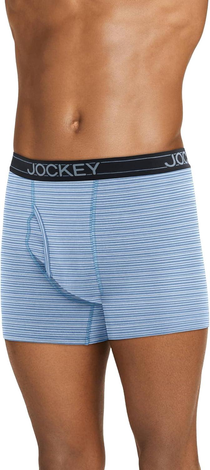imageJockey Mens Underwear Lightweight Cotton Blend 5 Boxer Brief 4 PackDeep PlumRough Sea BlueSimple StripeAged Indigo