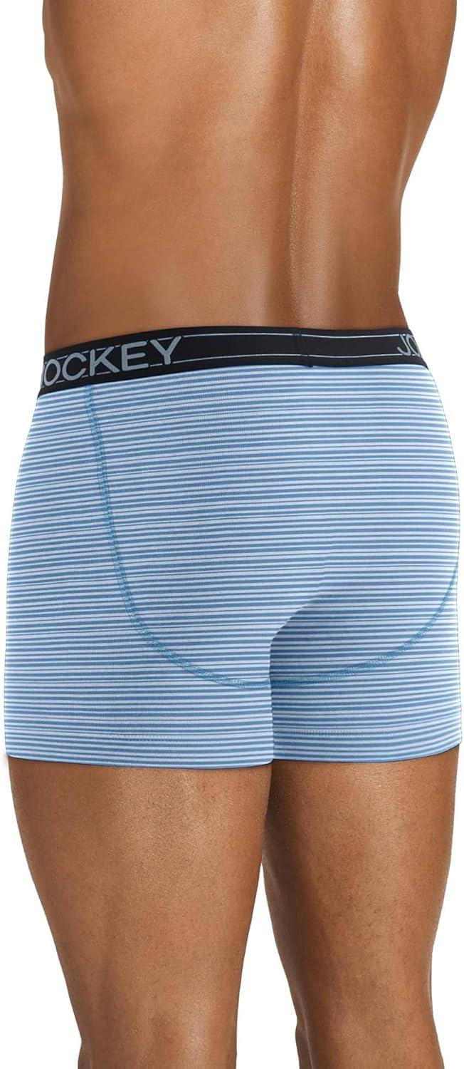 imageJockey Mens Underwear Lightweight Cotton Blend 5 Boxer Brief 4 PackDeep PlumRough Sea BlueSimple StripeAged Indigo