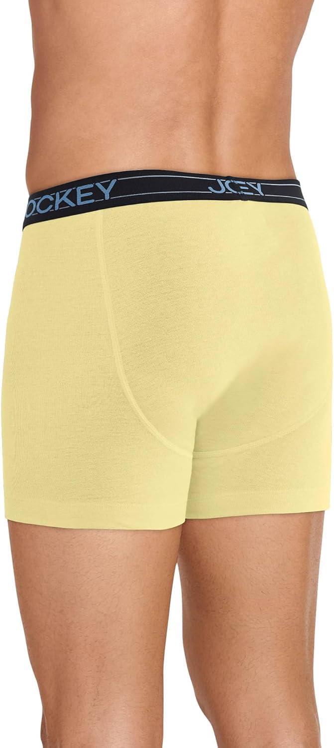 imageJockey Mens Underwear Lightweight Cotton Blend 5 Boxer Brief 4 PackLight YellowBlue ChambrayGentle StripeTrue Navy