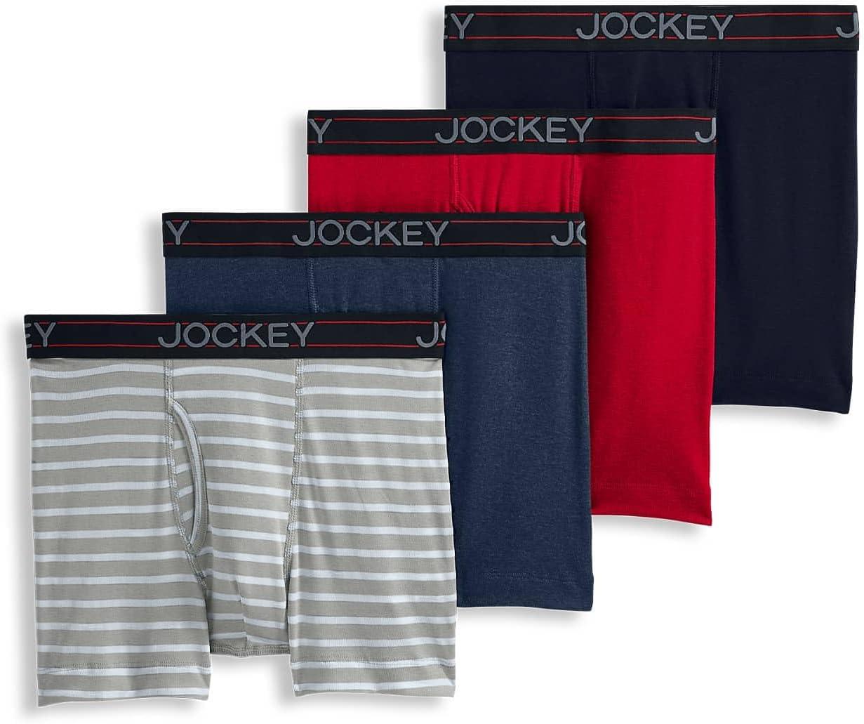 imageJockey Mens Underwear Lightweight Cotton Blend 5 Boxer Brief 4 PackNavy HeatherRacing RedRough BlueQuartz Grey Stripe