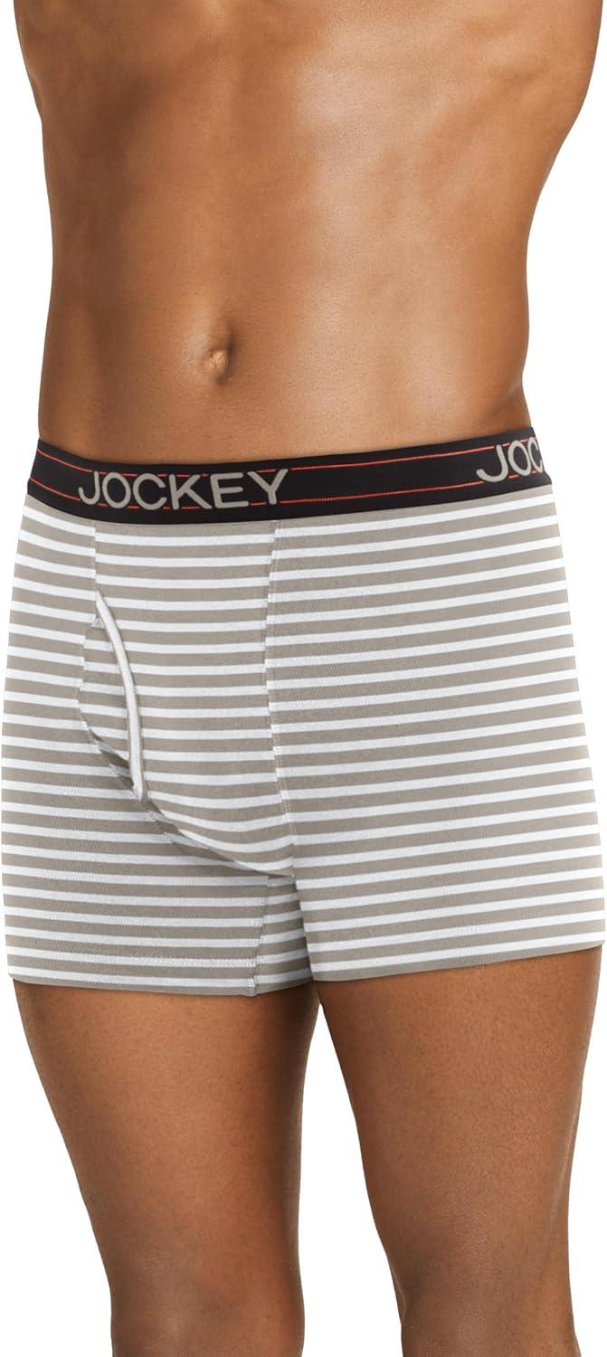 imageJockey Mens Underwear Lightweight Cotton Blend 5 Boxer Brief 4 PackNavy HeatherRacing RedRough BlueQuartz Grey Stripe