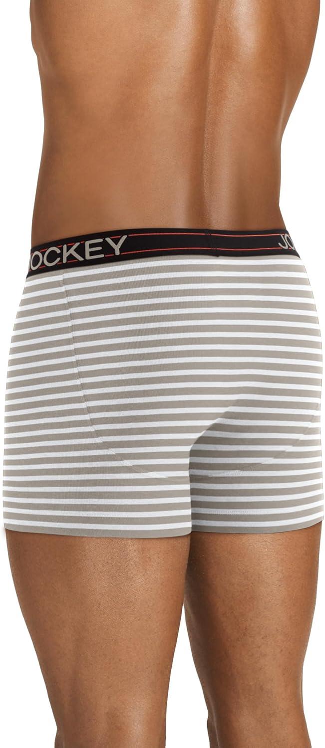 imageJockey Mens Underwear Lightweight Cotton Blend 5 Boxer Brief 4 PackNavy HeatherRacing RedRough BlueQuartz Grey Stripe