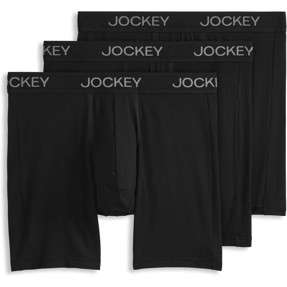 imageJockey Mens Underwear Chafe Proof Pouch Ultra Soft Modal 6 Boxer Brief 3 PackBlack